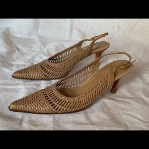 Basket weave sling back kitten heel